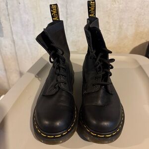Dr. Martens 1460 Soft Black Leather Lace-Up Boots with Yellow Stitching